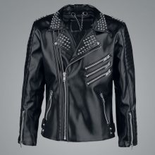 New Handmade Mens Black Biker Studded Leather Jacket