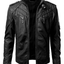 New Handmade Mens Black Retro Motorcycle Cow-Hide Leather Jacket