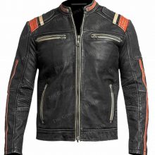 New Handmade Mens Cafe Racer Motorcycle Sheepskin Leather Jacket