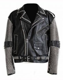 New Handmade Mens Punk Studded Black Leather Jacket