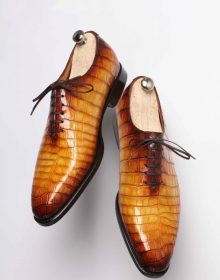 NEW Men,s Handmade Leather Shoes, Formal Crocodile Texture Leather Men Tan Shoes