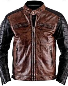 New Handmade Mens Brown Vintage Cafe Racer Sheepskin Leather Jacket