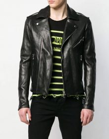 New Handmade Mens Casual Slimfit Black Motorcycle Leather Jacket