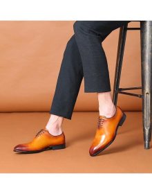 New Handmade Men Tan Color brogue Shoes Men Tan leather formal Shoes