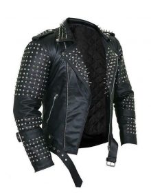 Handmade Men's Black Fashion Studded Punk Style Leather Jacket