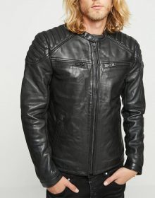 New Handmade Mens Paddes Shoulder Distressed Black Leather Jacket