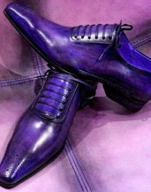 Purple Oxford Brogue Laces Magnificent Real Leather Handmade Men's Dress Shoes