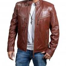 Men Genuine Lambskin Leather Motorcycle Slim fit Jacket Bomber Biker Jacket