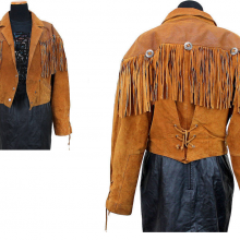 WOMEN'S NEW POPULAR TAN WESTERN FRINGES CONCHO LEATHER HIPPY JACKET