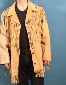 New Handmade Men Tan Suede Leather Western Fringe Jacket