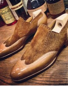 New Men,s Handmade Leather and Suede Shoes Men dress shoes Slip on Brown Color