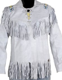 New Handmade White Western Fringes Cowboy Genuine Real Leather Jacket