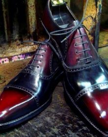 Men's Two Tone Maroon Black Plain Rounded Cap Toe Genuine Leather Lace up Shoes