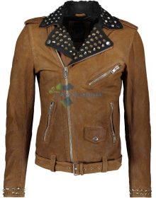Handmade Men's Ulisse Studded Leather Biker Black Gold Style Jacket
