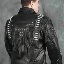New Handmade Men's Western wear biker Cow leather Fringes bones stud braid Jacket