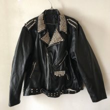 New Handmade Mens Heavy Motorcycle Short Vintage Black Genuine Smooth Leather Jacket With Metal Rivets