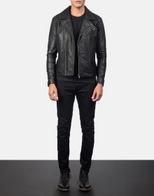 New Handmade Mens Danny Quilted Black Leather Biker Jacket