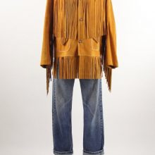 New Handmade Men's Orange Brown Suede Leather Hippie Festival Fringe Leather Jacket