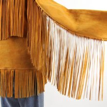 New Handmade Men's Orange Brown Suede Leather Hippie Festival Fringe Leather Jacket