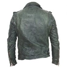 New Handmade Men’s Retro Moto Biker Slim Fit Vintage Real Cowhide Distressed Green Leather Jacket