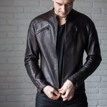 New Handmade Men's Black Biker Leather Jacket
