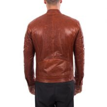 New Handmade Mens Italian Lamb lambskin slim fit cognac brown antiqued vintage biker jacket