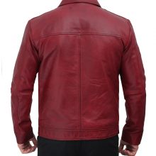 New Handmade Mens Distressed Maroon Biker Leather Jacket