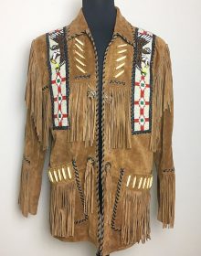 New Handmade Mens Vintage Beaded Eagle Suede Fringe Southwestern Jacket