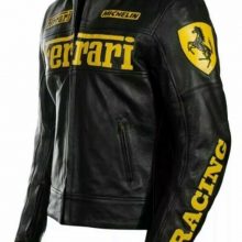 New Handmade Men’s Ferrari Racing Motorbike Cowhide Leather Jacket