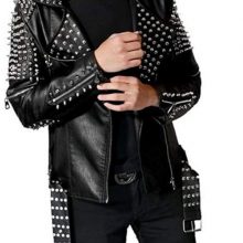 New Handmade Men’s Black Fashion Studded Punk Style Leather Jacket