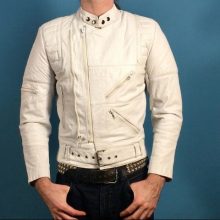 New Handmade Men’s White Leather Motorcycle Jacket