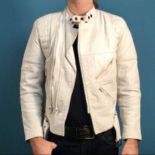 New Handmade Men’s White Leather Motorcycle Jacket