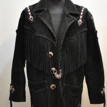 New Handmade Men's Fringes Beads Vintage RUNNING BEAR SUEDE Fringe Western Jacket