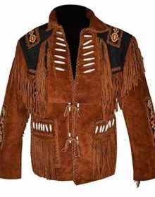 New Handmade Men's Native American Mountain Man Suede Leather Western Fringes Jacket