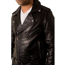 New Handmade Men’s Classic Brando Biker Style Real Leather Fitted Jacket with Waist Belt