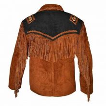 New Handmade Men's Native American Mountain Man Suede Leather Western Fringes Jacket