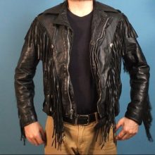 New Handmade Men's Black Genuine Leather Motorcycle Fringe Jacket