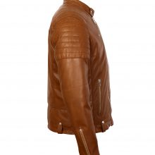 New Handmade Mens Cognac Asymmetrical Biker Lambskin Real Leather Jacket