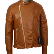 New Handmade Mens Cognac Asymmetrical Biker Lambskin Real Leather Jacket