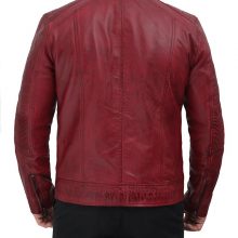 New Handmade Mens Maroon Distressed Cafe Racer Leather Jacket
