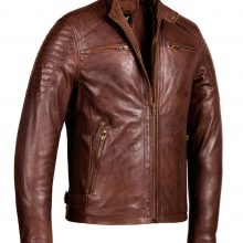New Handmade Men Cafe Racer Brown Biker Genuine Leather Jackets