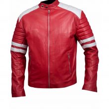 New Handmade Men Cafe Racer Red & White Biker Genuine Leather Jackets