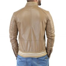 New Handmade Men's Biker Style Motorbike Beige Genuine Leather Jacket
