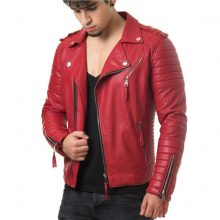 New Handmade Men's Red Biker Style Motorbike Genuine Leather Jacket