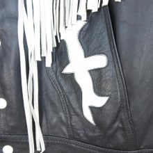 New Handmade Black White Men's Biker Motorcycle Cowboy Western Leather Fringe Jacket