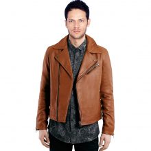 New Handmade Men's Brown Biker Style Sheep-Skin Leather Jacket