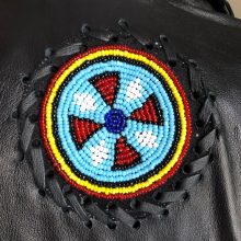 New Handmade Mens Black Pow Wow Leather Fringed & Beaded Jacket