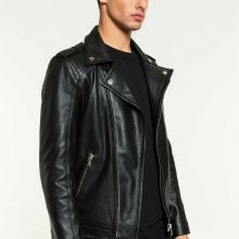 New Handmade Men’s “Leon” Biker Black Shearling Lined Leather Jacket