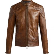 New Handmade Men's Biker Style Brown Genuine Leather Jacket