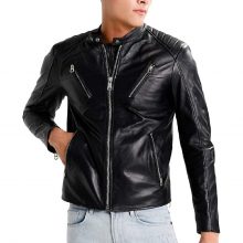 New Handmade Men's Black Biker Lamb-Skin Leather Jacket
